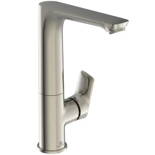 Ein wasserhahn von Ideal Standard mit modernem Design und einem schwenkbaren Auslauf. Der Hebel befindet sich seitlich zur einfachen Bedienung.